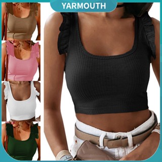 Yyr--เสื้อสายเดี่ยว ขอบหยัก สีพื้น เข้ารูป แฟชั่นฤดูร้อน สําหรับงานปาร์ตี้