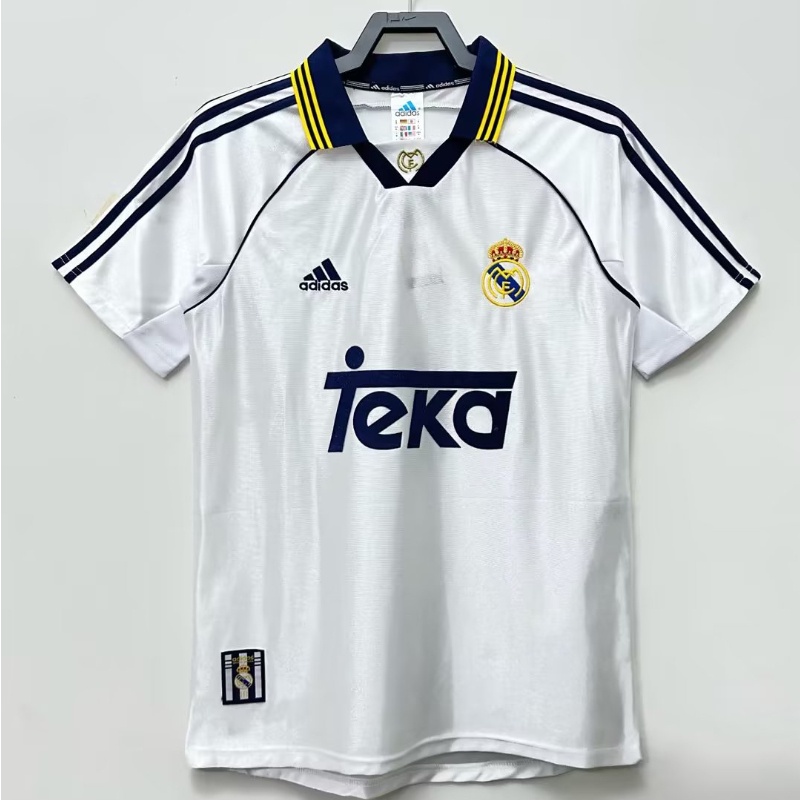 เสื้อกีฬาแขนสั้น ลายทีมชาติฟุตบอล Real Madrid 1998-00 ชุดเหย้า สไตล์เรโทร แห้งเร็ว สําหรับผู้ชาย ไซซ