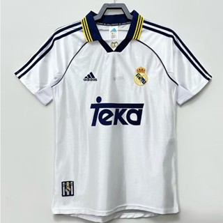 เสื้อกีฬาแขนสั้น ลายทีมชาติฟุตบอล Real Madrid 1998-00 ชุดเหย้า สไตล์เรโทร แห้งเร็ว สําหรับผู้ชาย ไซซ์ S-XXL