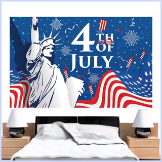 4th of July ฝาครอบพื้นหลัง ลายธงชาติอเมริกัน ดาว สีแดง สีขาว สีฟ้า ขนาด 115x180 ซม.