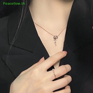 Peacellow สร้อยคอโซ่ จี้ดอกกุหลาบ ประดับเพชรคริสตัล หรูหรา โรแมนติก สร้างสรรค์ เครื่องประดับแฟชั่น สําหรับผู้หญิง งานแต่งงาน ของขวัญ TH