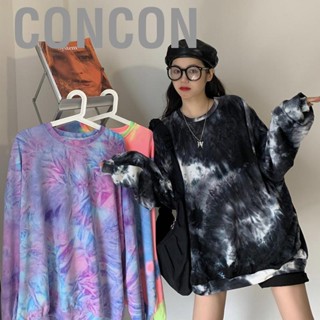 Concon Women Long Sleeve Shirts Tie Dye Crewneck Pullover Top Loose Comfortable for Daily Wear