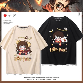 เสื้อยืด ผ้าฝ้ายแท้ พิมพ์ลายการ์ตูน Harry Potter Harry Hermione ทรงหลวม สําหรับเด็กนักเรียนประถม