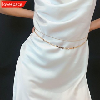 Lovespace สายโซ่คล้องเอว แบบสองชั้น ประดับเลื่อม สีทอง สีเงิน เรียบง่าย แฟชั่น M4P2