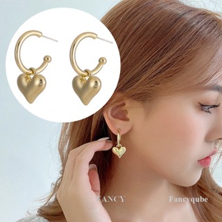 Fancy ต่างหู รูปหัวใจน่ารัก สีทอง เครื่องประดับ สําหรับผู้หญิง