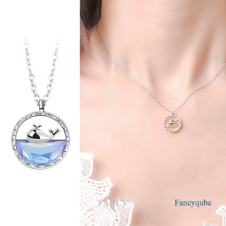 Fancy สร้อยคอโซ่เงิน 925 จี้รูปปลาวาฬ สีฟ้า เครื่องประดับแฟชั่น สําหรับผู้หญิง