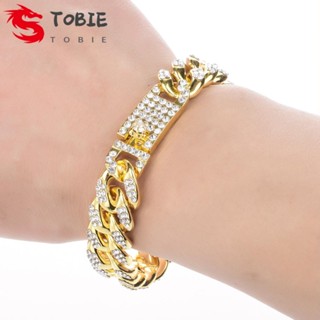 TOBIE สร้อยข้อมือ ประดับเพชรเทียม สีทอง สีเงิน สไตล์ฮิปฮอป