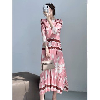 2MUAY PLEAT เดรสผู้หญิง เดรสพลีทคุณภาพ รุ่น GPC92216 2สี FREE SIZE HALF SLEEVE PRINTED PLEAT DRESS