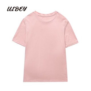 Uibey เสื้อคอกลม แขนสั้น สีพื้น แฟชั่น 3131