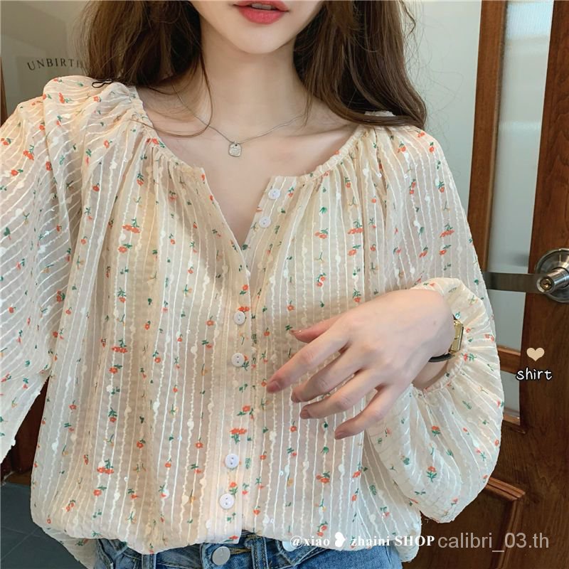 Preloved เสื้อเชิ้ต ทรงหลวม ลายดอกไม้ สไตล์ฝรั่งเศส สําหรับผู้หญิง 2023 Ax3200
