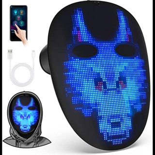 ☝รองรับรูปภาพแอนิเมชั่น วิดีโอ ข้อความ พร้อมเซนเซอร์ท่าทางสลับ COS Street Dance Cyberpunk LED Mask WiFi