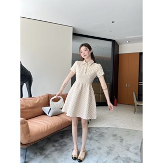 6B2V MIU MIU 23 spring and summer new sweet girl style jacquard letter bubble sleeve waist close-fitting and age-reducing dress