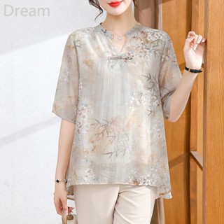 Moms summer new short-sleeved chiffon shirt fashion suit middle and old womens T-shirt clothes