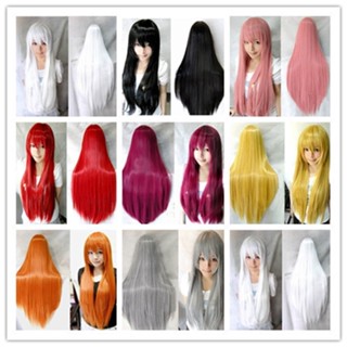 วิกผมยาวตรง 80 ซม. ผู้หญิง สีฟ้า สีส้ม สีเขียว สีเทา วิกผมตรง คอสเพลย์ วิกผมปลอม สีเขียว