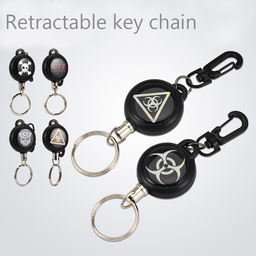 1PCS Anti-theft โลหะ Easy-to-pull Buckle เชือกยืดหยุ่นพวงกุญแจ Sporty Retractable Key แหวน Anti Lost กลางแจ้งอุปกรณ์เสริม Skull Key Holder