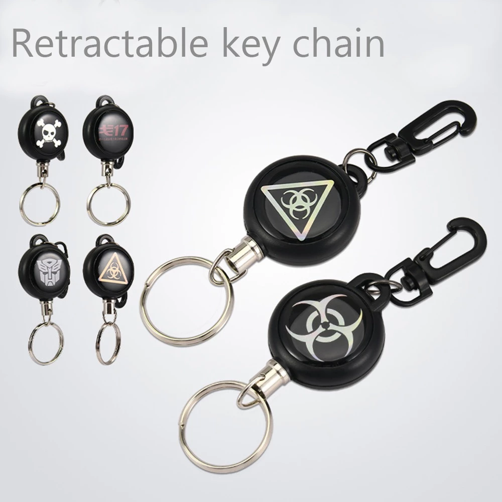 1PCS Anti-theft โลหะ Easy-to-pull Buckle เชือกยืดหยุ่นพวงกุญแจ Sporty Retractable Key แหวน Anti Lost กลางแจ้งอุปกรณ์เสริม Skull Key Holder