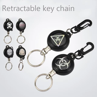 1PCS Anti-theft โลหะ Easy-to-pull Buckle เชือกยืดหยุ่นพวงกุญแจ Sporty Retractable Key แหวน Anti Lost กลางแจ้งอุปกรณ์เสริม Skull Key Holder