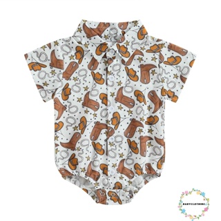 Babyclothes- ชุดจั๊มสูทรอมเปอร์ บอดี้สูท แขนสั้น พิมพ์ลายม้า กระบองเพชร สไตล์ตะวันตก แฟชั่นฤดูร้อน สําหรับเด็กทารกแรกเกิด