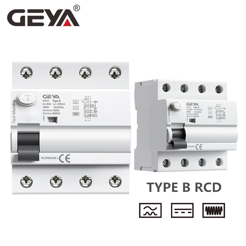 GEYA GYL9 B ประเภท Earth Leakage Current breaker DC RCCB RCD 4P 40A 63A 30mA 300mA ประเภท B RCD 6KA
