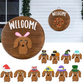 Interchangeable Farmhouse Dachshund Welcome Sign Wooden Home Door Decoration