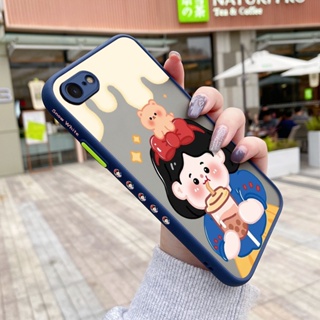 สําหรับ iPhone 7 8 se 2020 7 Plus 8 Plus เคส การ์ตูน ชานม เด็กผู้หญิง รูปแบบ บาง ขอบสี่เหลี่ยม ดีไซน์ใหม่ กันกระแทก ฝ้า ใส เคสโทรศัพท์แข็ง