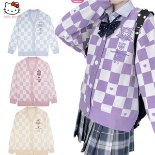 SANRIO เสื้อคาร์ดิแกนกันหนาว ผ้ากํามะหยี่ขนนิ่ม ลายการ์ตูน My Melody Kuromi Cinnamoroll น่ารัก เหมาะกับของขวัญ แฟชั่นฤดูใบไม้ร่วง และฤดูหนาว สําหรับเด็กผู้หญิง