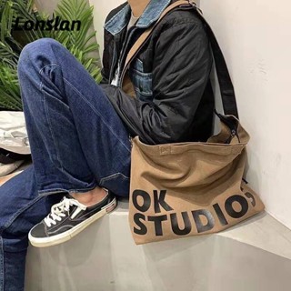 ผู้ชายและผู้หญิงกระเป๋า Crossbody Instagram กระเป๋าผ้าใบเย็นความจุขนาดใหญ่กระเป๋าถือที่เรียบง่ายสบายๆย้อนยุคกระเป๋าสะพายไหล่เดียว