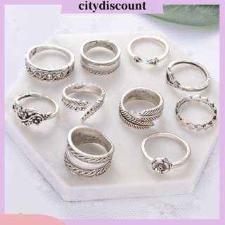 &lt;citydiscount&gt; แหวนนิ้วมือ ลายดอกไม้ ใบไม้ ซ้อนกันได้ สไตล์วินเทจ เครื่องประดับ สําหรับผู้หญิง 9 ชิ้น