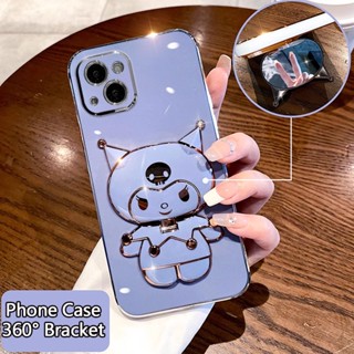 สําหรับ OPPO Reno 2 Z Find X3 X5 X6 Pro K3 เคสมือถือ Soft TPU Case เคสป้องกัน Luxury Cute Cartoon Mirror Kuromi Bracket กันกระแทก เปลือกไฟฟ้า