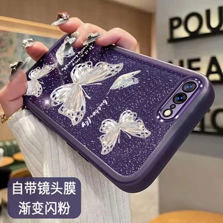 เคสไอโฟน iphone 6 7 8 6s 6 6s 7 8 plus TPU นิ่ม แบบใส ไล่โทนสี ลายผีเสื้อ พร้อมฟิล์มเลนส์ สําหรับ iphone 6 7 8 6s 6 6s 7 8 plus
