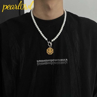 Pearl01 สร้อยคอโซ่ จี้ลูกปัดไข่มุกเทียม หน้ายิ้ม ฮิปฮอป พังก์ เครื่องประดับแฟชั่น สําหรับผู้ชาย ผู้หญิง