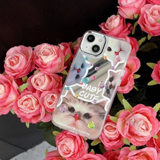 เคสโทรศัพท์มือถือ ลายแมว ประดับเพชร พร้อมกระจก สําหรับ iPhone 11 11promax 12 12Pro 12promax 13 13Pro 13promax 14 14Pro 14promax 11