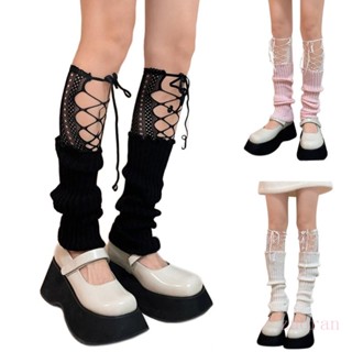 Zuo Women Y2K Knitted Leg Warmers Harajuku Knee High Leg Socks Lace Foot Covers