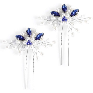 [0721]YWSY-XNTS Wedding Bridal Hair Accessories Blue Rhinestone Headdress Hairpin Exquisite Handmade U-Shaped Hair Fork Y366