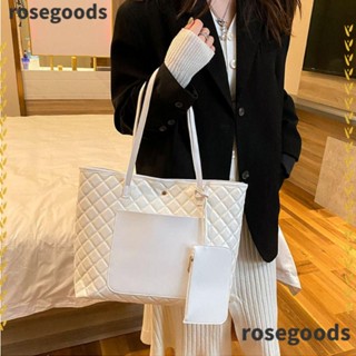 Rosegoods1 กระเป๋าสะพายไหล่ กระเป๋าถือ หนัง Pu ความจุสูง สีพื้น สําหรับแม่ และเด็ก