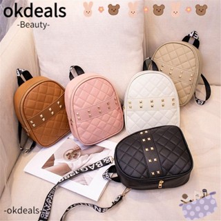 OKDEALS กระเป๋าเป้สะพายหลัง หนัง PU ขนาดเล็ก ประดับหมุด สําหรับผู้หญิง