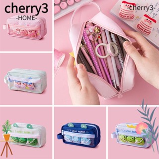 Cherry3 กระเป๋าดินสอ ผ้าแคนวาส แบบพกพา สําหรับใส่เครื่องเขียน กระเป๋านักเรียน