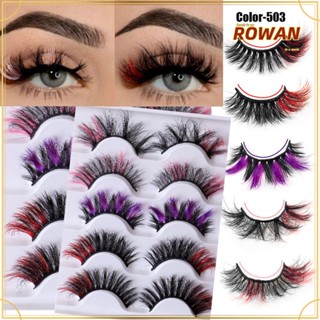 ROWANS ขนตาปลอม แบบนิ่ม สีชมพู สีฟ้า สีแดง สีขาว คละสี จํานวน 5 คู่