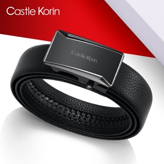 Castle Korin เข็มขัดหนังวัวแท้ หัวเข็มขัดอัตโนมัติ สีดํา สําหรับผู้ชาย ck01004-TCLZWZD