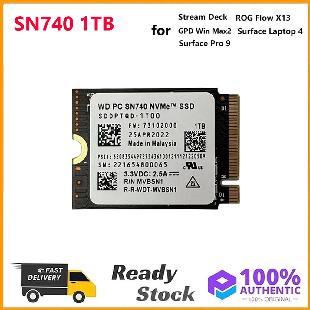 WD PC SN740 1TB M.2 NVMe 2230 PCIe 4.0x4 SSD for Steam Deck / Surface Pro 9 / ROG Flow X13 / GPD Win Max2 / Surface Laptop 4