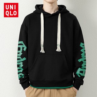 Uni..qlo [M-4XL] เสื้อกันหนาวแขนยาว มีฮู้ด พิมพ์ลาย ทรงหลวม ใส่สบาย อเนกประสงค์ แฟชั่นสําหรับผู้ชาย