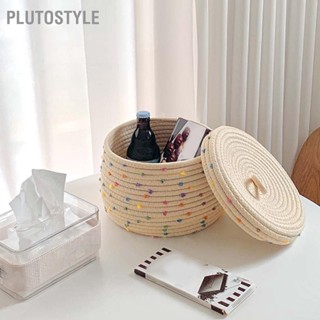 Plutostyle ตะกร้าเชือกฝ้ายทอกล่องเก็บของรอบจุดตกแต่งสีสันสดใสความจุขนาดใหญ่พร้อมฝาปิดสำหรับซักรีดผ้าเช็ดตัวของเล่นไข่รายการเล็ก