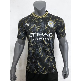 เสื้อกีฬาแขนสั้น ลายทีมฟุตบอล Manchester City 23-24 Manchester Edition Jersey S-XXL ชุดเหย้า แห้งเร็ว สีดํา และสีทอง สําหรับผู้ชาย