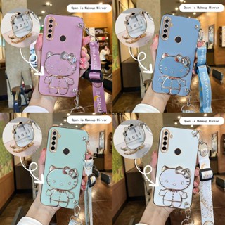 เคส Realme 5 Pro เคส Realme 11 Pro Plus เคส Realme C15 Casing Realme C55 Case Realme C53 Case Realme GT Neo5 SE Case Realme V30 Case Vanity Mirror Cute Hello Kitty Anime Stand Crossbody Phone Strap Case With Metal Sheet SK โทรศัพท์มือถือ