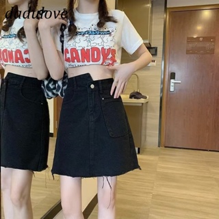 DaDulove💕 New American Ins High Street Raw Edge Denim Skirt Niche High Waist A- line Skirt Large Size Bag Hip Skirt