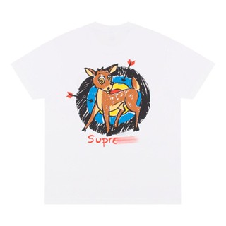 เสื้อยืดแขนสั้นคอกลมSUPREME 22SS Deer Tee Arrow Target Archery Cartoon Deer Printins Loose Short Sleeve T-shirtS-5XLCott