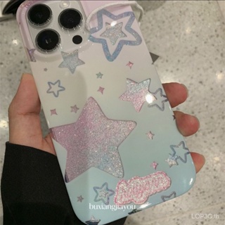 เคสโทรศัพท์มือถือ กันกระแทก ลายกลิตเตอร์ดาว หัวใจ ไล่โทนสี สําหรับ iPhone 7 8 Plus XS XR X XS max 11 12 13 14 11 Pro max 12 Pro 13 Pro max 14 เคสป้องกันรู ขนาดใหญ่ สําหรับ Pro max