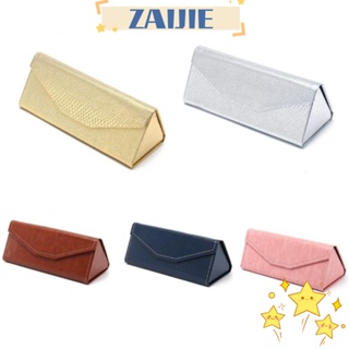 Zaijie24 กล่องแว่นกันแดด หนัง PU ทรงสามเหลี่ยม กันน้ํา พับได้ สีพื้น สําหรับผู้ชาย