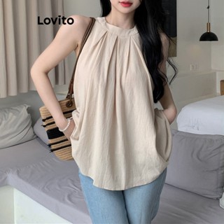 Lovito เสื้อเบลาส์ เปิดไหล่ ลําลอง แบบเรียบ สําหรับผู้หญิง LNA17215 (สีกากี/แอปริคอท)