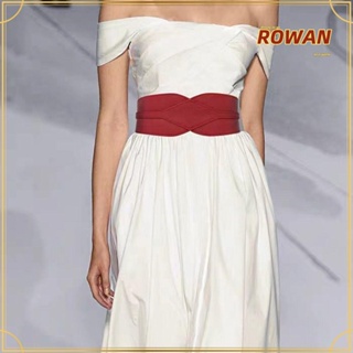 Rowans เข็มขัดหนัง PU ยืดหยุ่น สีพื้น กว้าง ลําลอง แฟชั่นสําหรับผู้หญิง